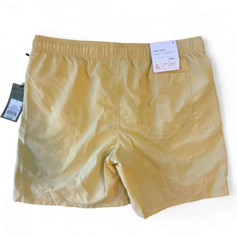 Men’s Yellow Swim Trunks Size Large NWT 7” Inseam Quick Dry Beach Shorts